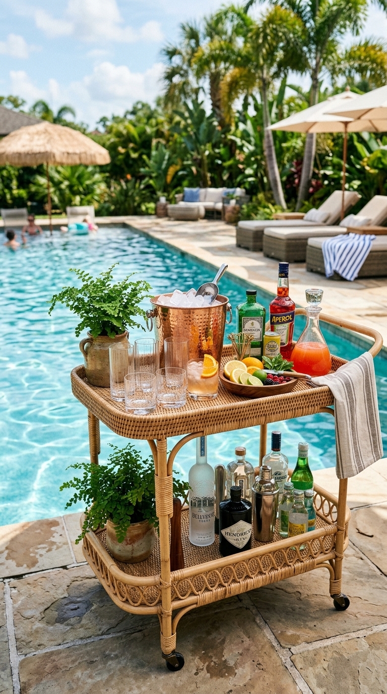 10. Set Up a Functional Poolside Bar Cart