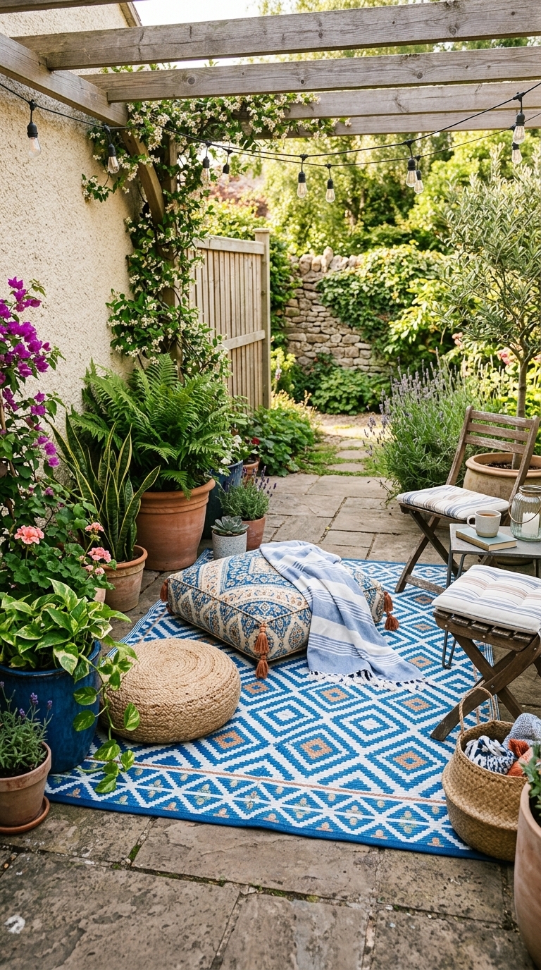 4. Define Your Zone with a Patterned Outdoor Rug