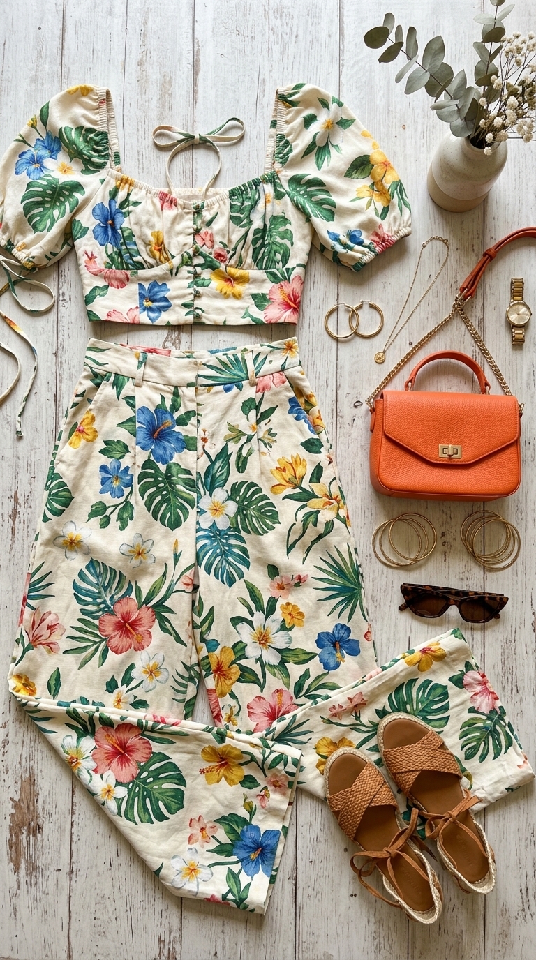 6. Floral Co-ord Set with a Pop of Color