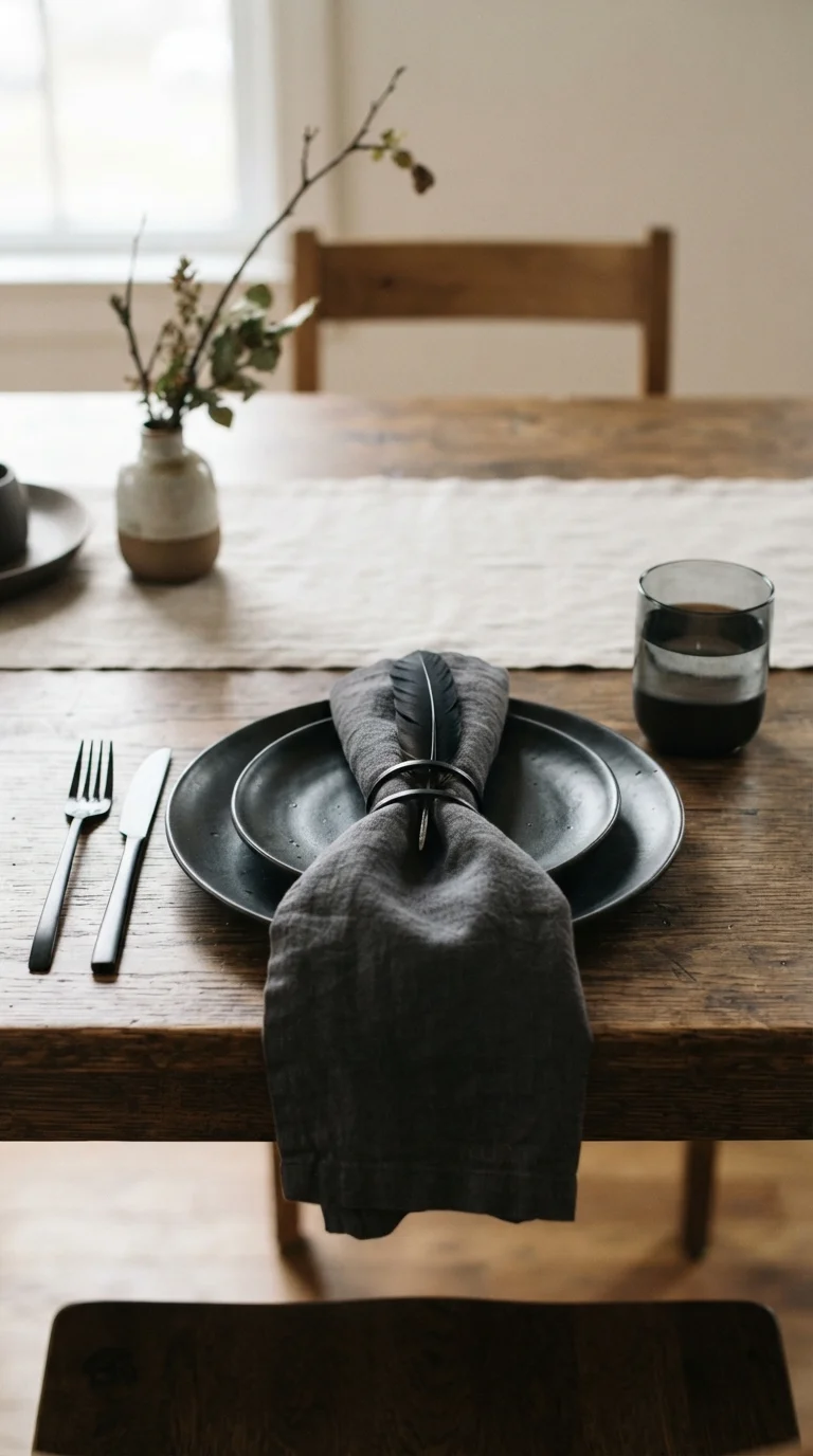 10. Dark Linen Table Linens and Napkins