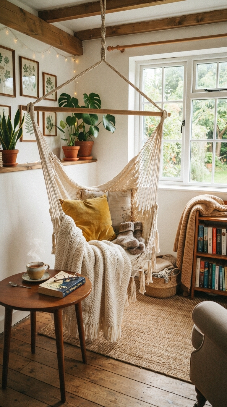 11. Create a Relaxed Reading Nook with a Hammock Chair