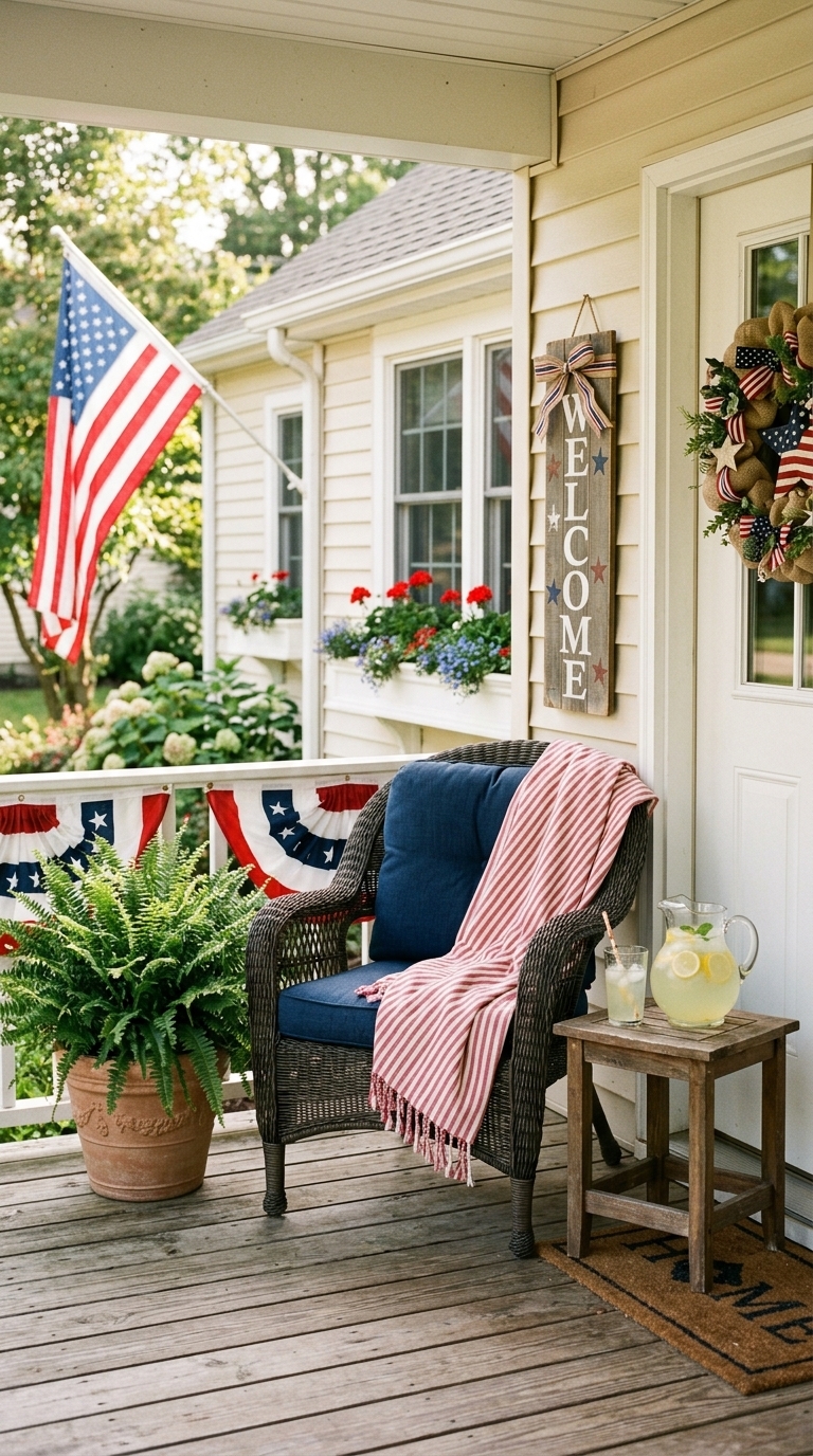 2. Cozy Patriotic Porch Styling