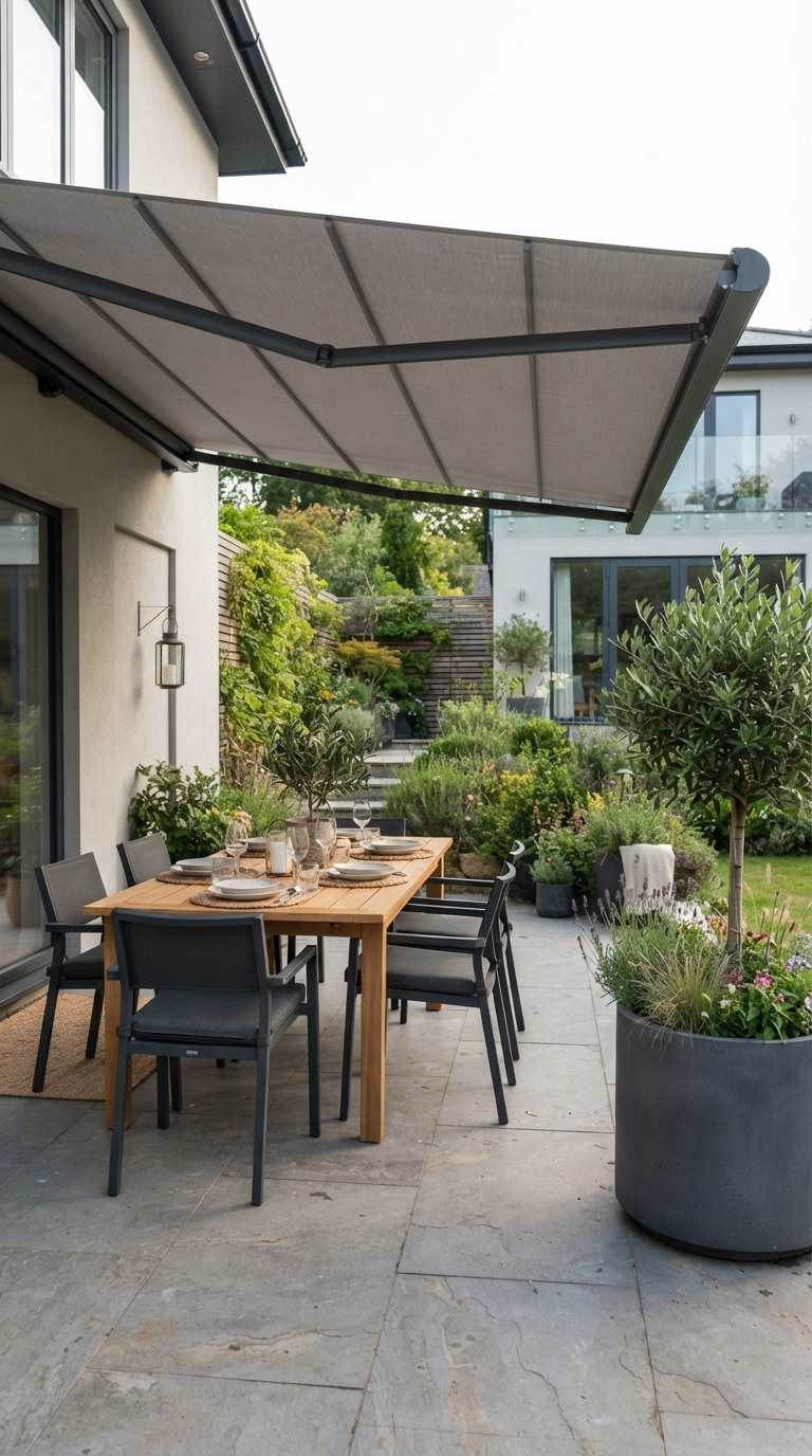 2. Go Modern with a Retractable Awning for Flexible Shade