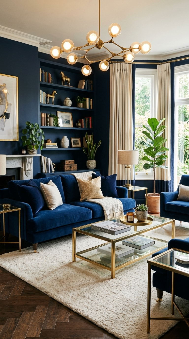 2. Go for Deep Navy Drama with Luxurious Accents
