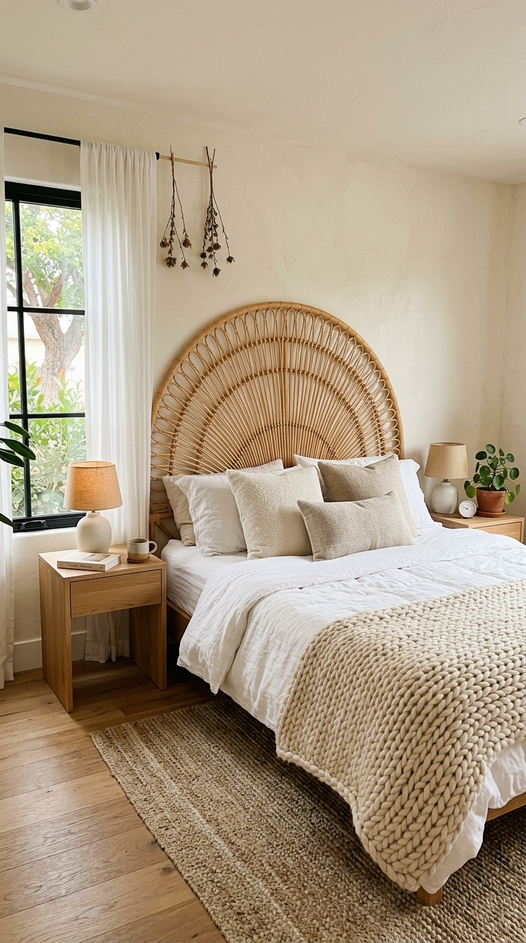 3. Create a Serene Retreat with a Rattan Headboard