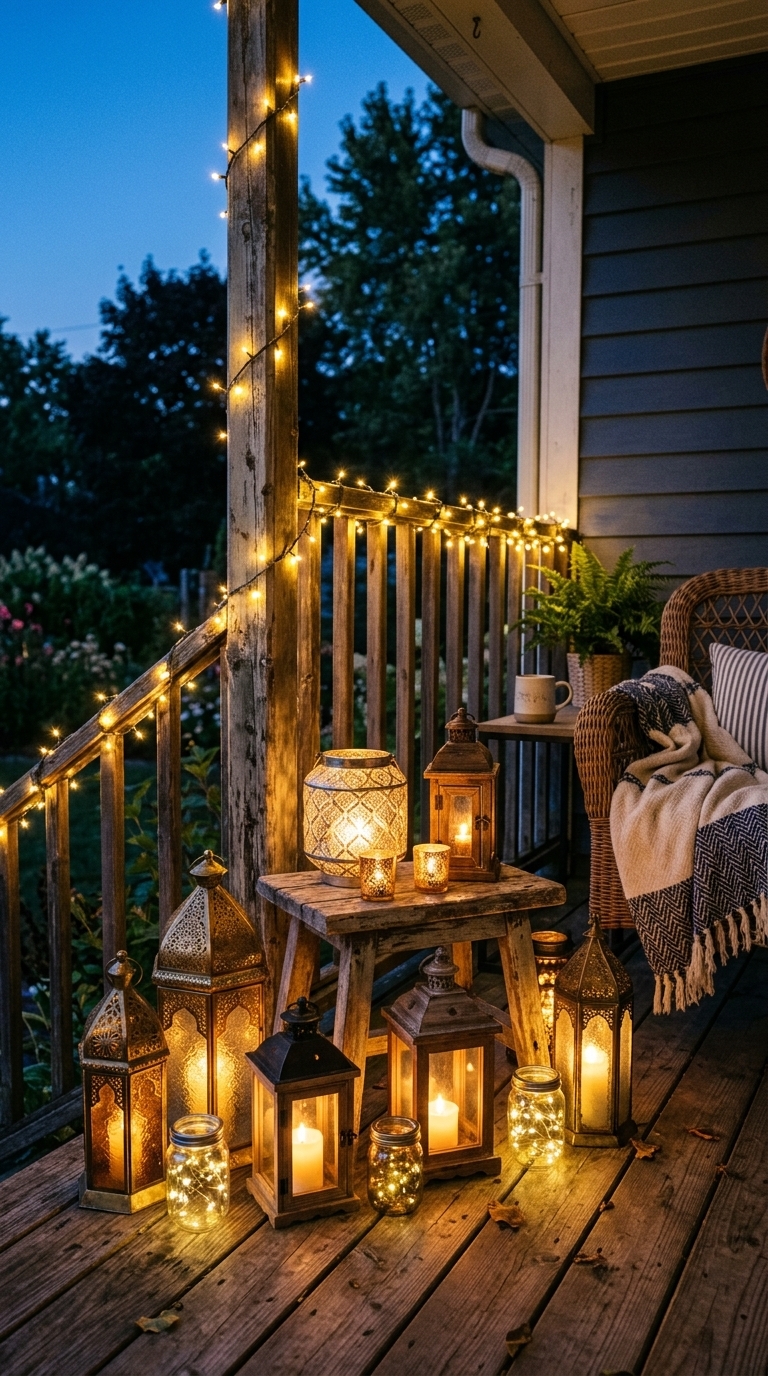 4. Add Ambiance with Decorative Lanterns & String Lights