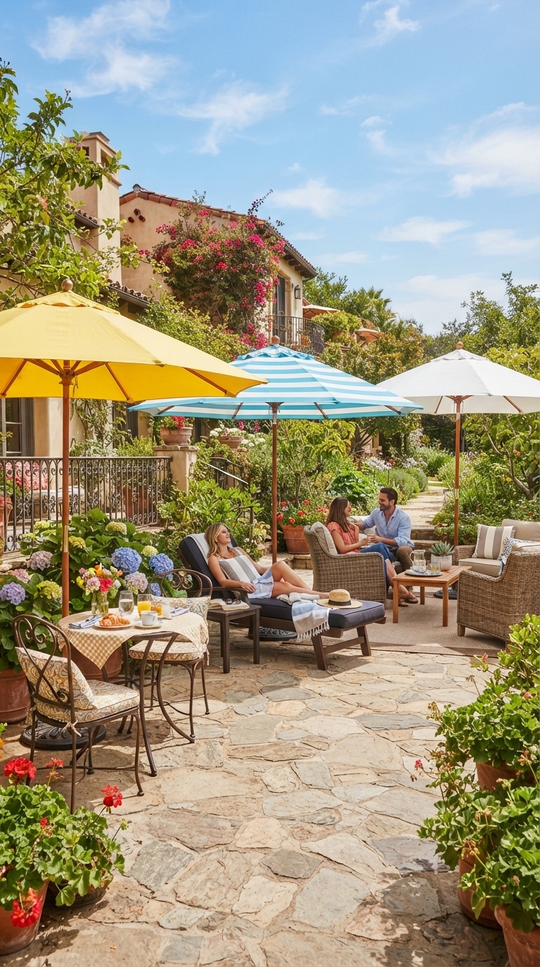 4. Add Whimsy and Shade with Multiple Market Umbrellas
