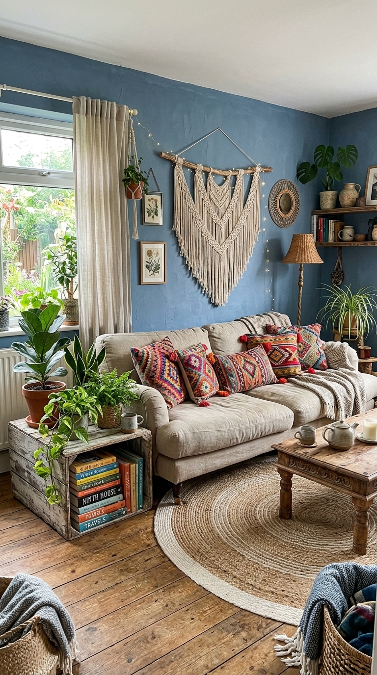 4. Create a Boho Blue Haven with Eclectic Textures