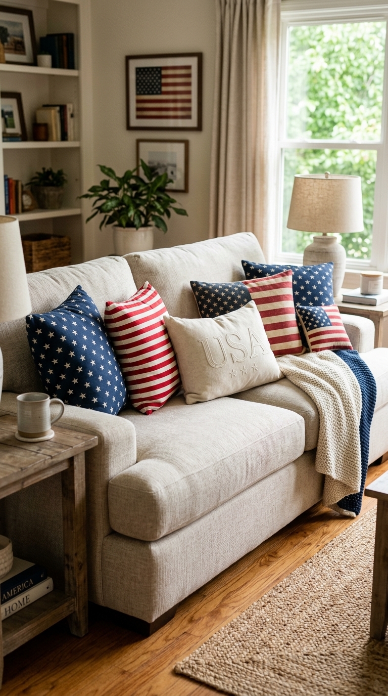 4. Festive Fourth of July Pillow Power