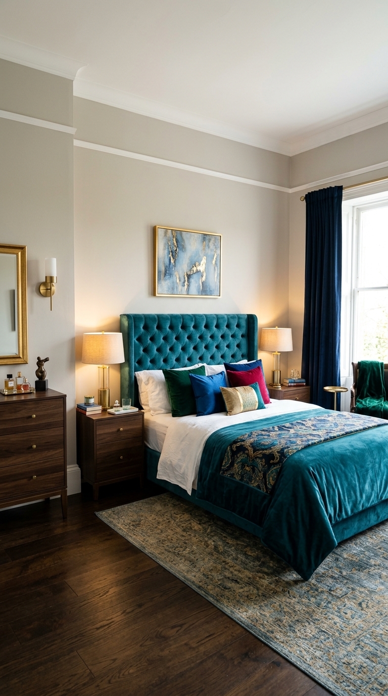 4. Luxurious Teal Velvet Accents