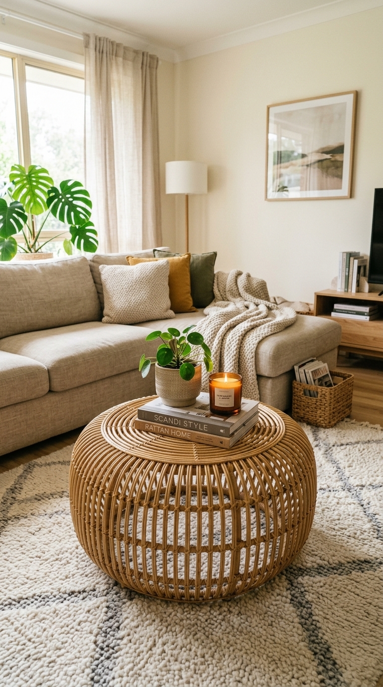 5. Ground Your Living Room with a Rattan Coffee Table