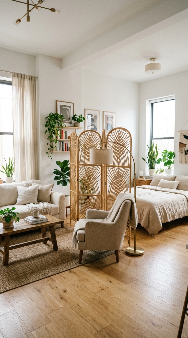 6. Add Architectural Interest with Rattan Room Dividers