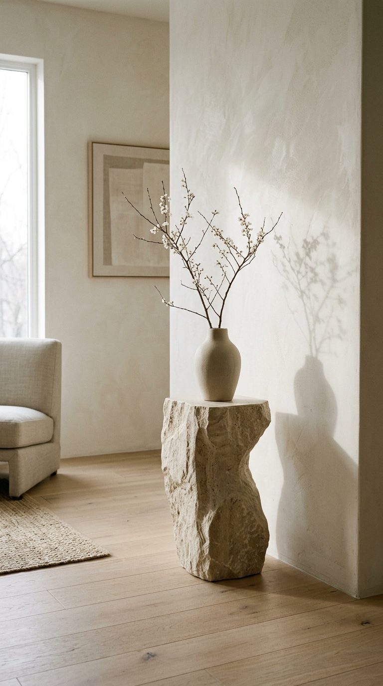 6. Style a Statement Corner with a Stone Pedestal Accent Table
