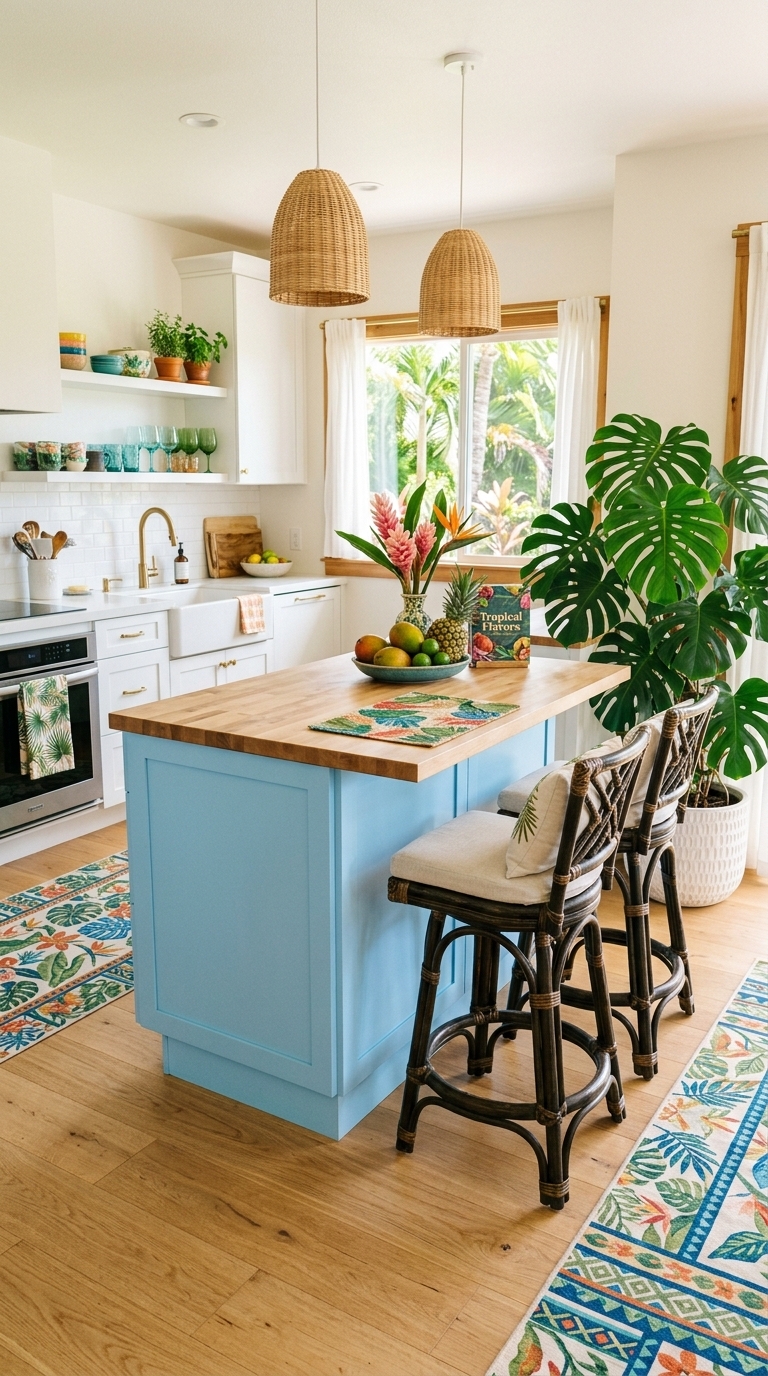 6. Tropical Touches in a Bright Kitchen