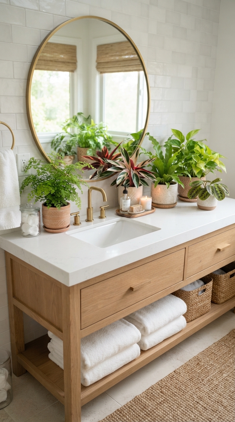 7. Bathroom Oasis with Humidity-Loving Greens