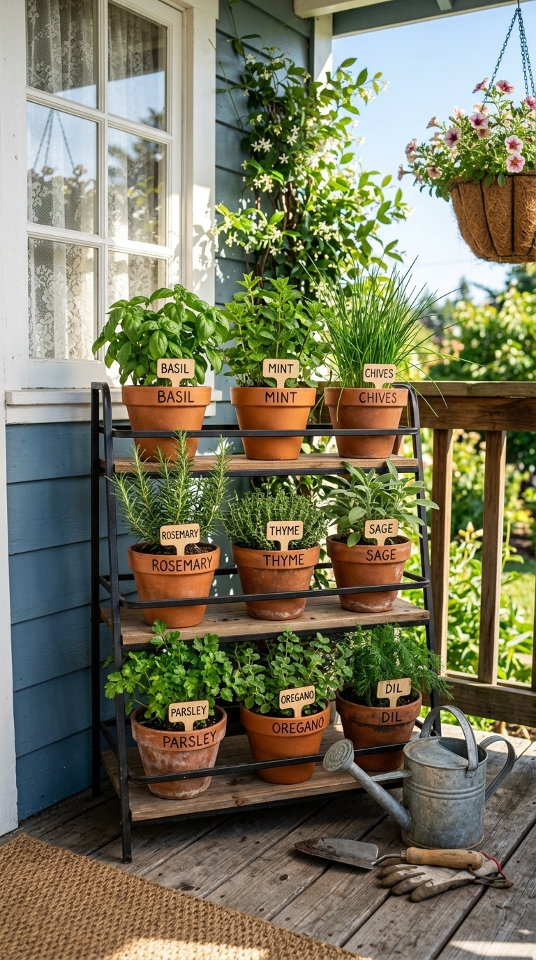 7. Create a Mini Herb Garden with Tiered Planters