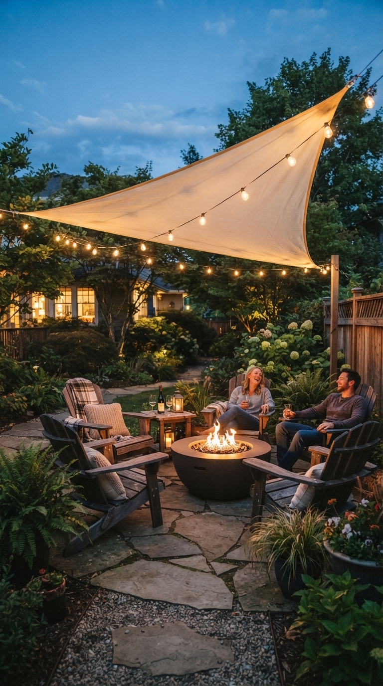7. Hang String Lights Under a Sail Shade