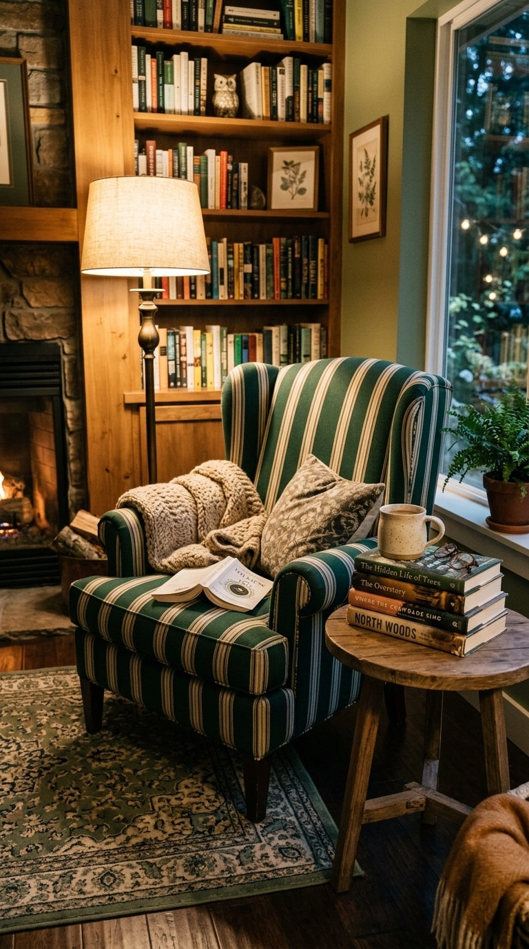 8. Embrace Nature's Calm with Deep Forest Green and Creamy Beige Stripes