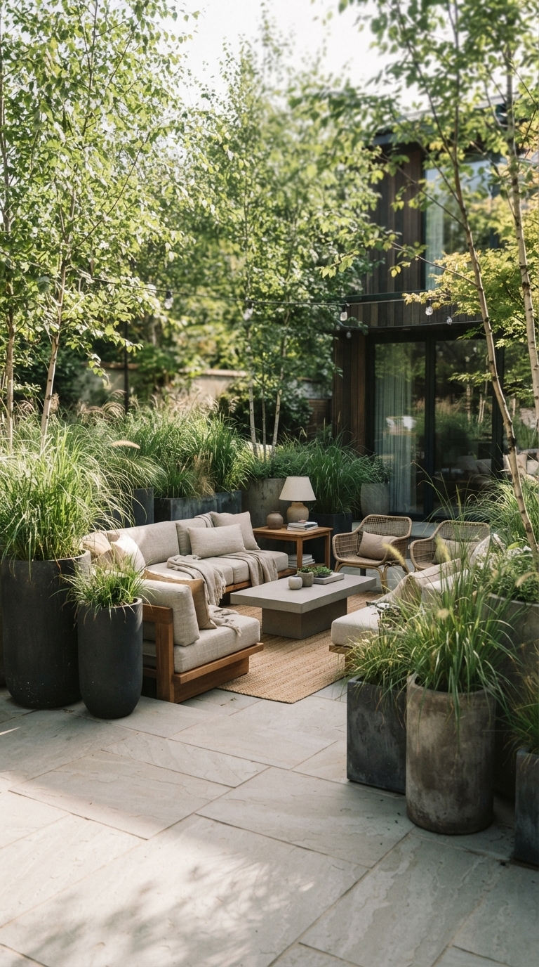 9. Incorporate Tall Planters with Ornamental Grasses or Small Trees